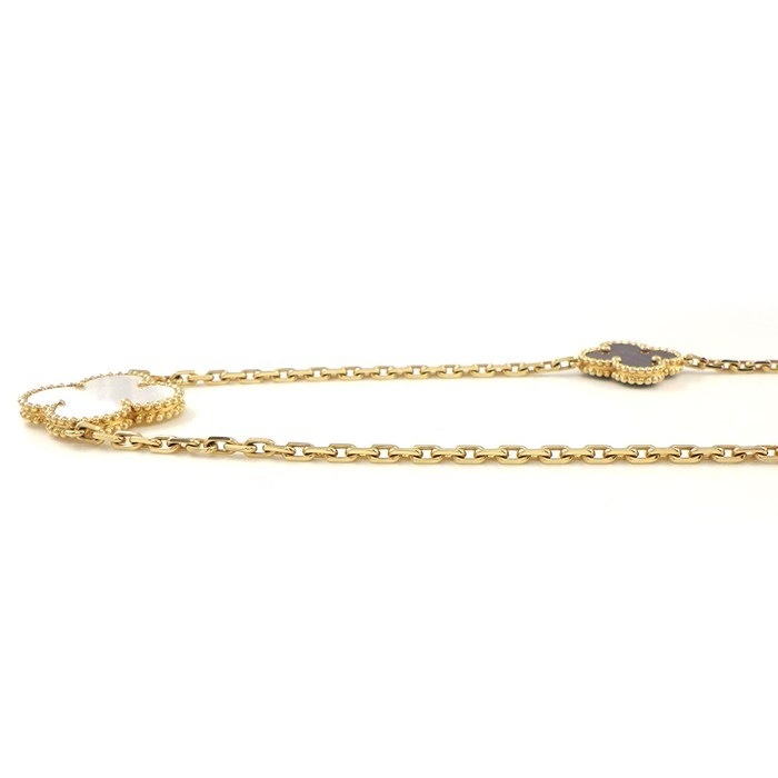 ヴァンクリーフ＆アーペル Van Cleef & Arpels ロングネックレス マジックアルハンブラ 16モチーフ VCARD79400 オニキス ホワイト/グレー シェル 【箱・保付き】 【中古】