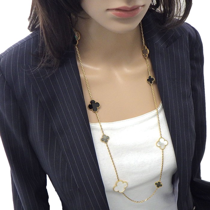 ヴァンクリーフ＆アーペル Van Cleef & Arpels ロングネックレス マジックアルハンブラ 16モチーフ VCARD79400 オニキス ホワイト/グレー シェル 【箱・保付き】 【中古】
