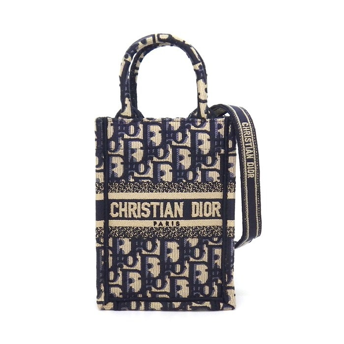 ディオール Dior ショルダーバッグ ブックトート ミニ バーティカル フォンバッグ S5555CRIW エクリュホワイト ブルー コットン 【中古】