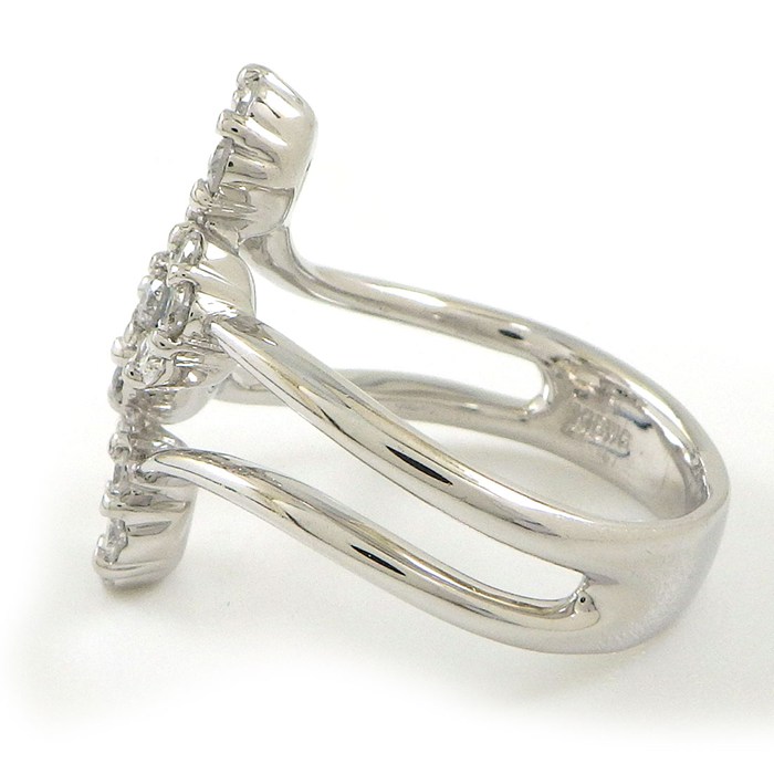 【ダイヤモンド】 リング フラワーモチーフ 4ポイント ブルートリートメント ダイヤモンド パヴェ ダイヤモンド 計0.85ct K18WG 10号 【中古】