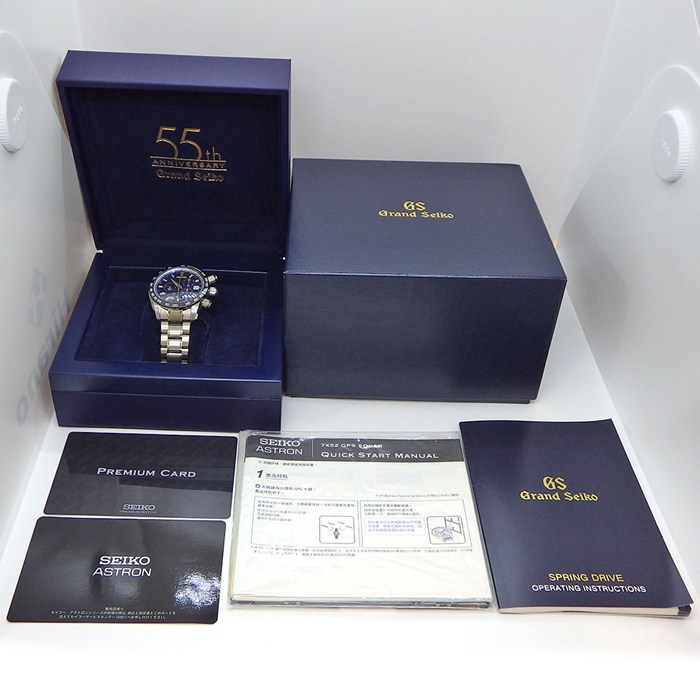 グランドセイコー Grand Seiko 腕時計 GS55周年記念モデル SBGC013/9R96-0AA0 世界限定400本 クロノグラフ 裏スケ GMT ネイビー 文字盤 セラミック チタン スプリングドライブ 【中古】