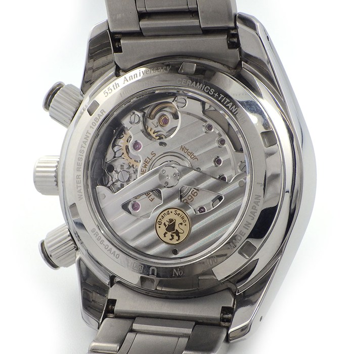 グランドセイコー Grand Seiko 腕時計 GS55周年記念モデル SBGC013/9R96-0AA0 世界限定400本 クロノグラフ 裏スケ GMT ネイビー 文字盤 セラミック チタン スプリングドライブ 【中古】