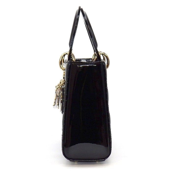 ディオール Dior ハンドバッグ ショルダーバッグ レディ ディオール スモール M0531OWCB_M900 ブラック パテントカーフスキン (牛革) 【中古】