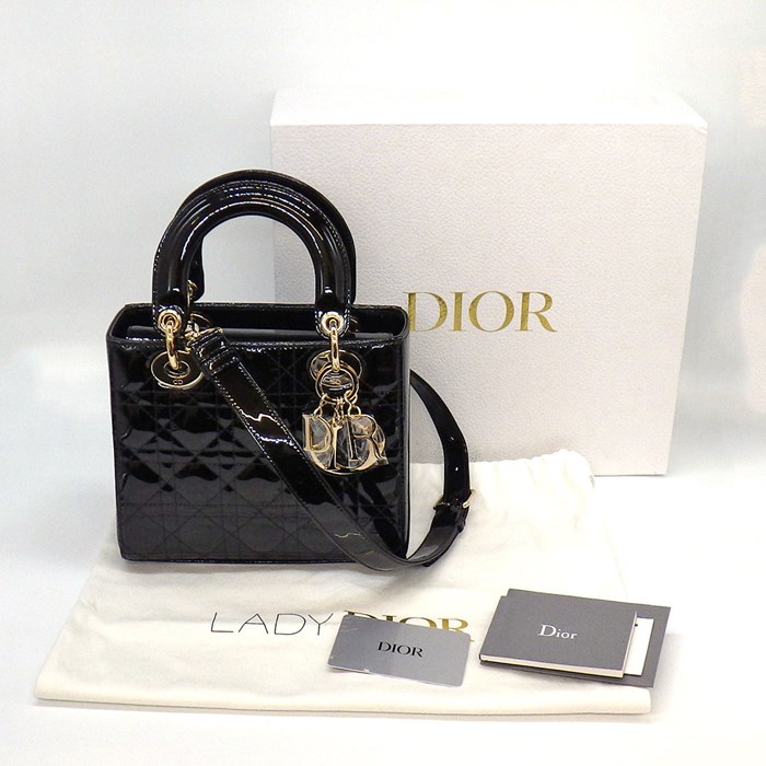 ディオール Dior ハンドバッグ ショルダーバッグ レディ ディオール スモール M0531OWCB_M900 ブラック パテントカーフスキン (牛革) 【中古】