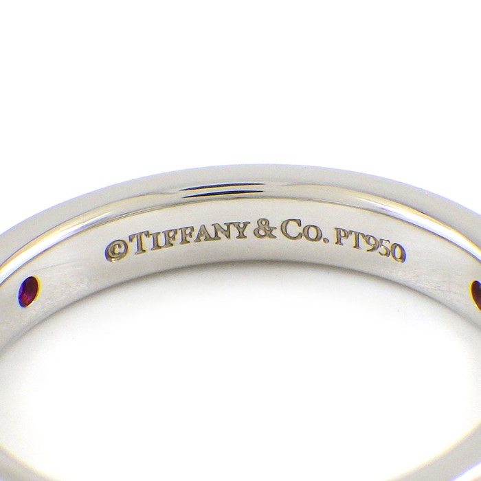 ティファニー Tiffany & Co. リング フラットバンド ロゴ 3ポイント ルビー PT950 9号 【中古】