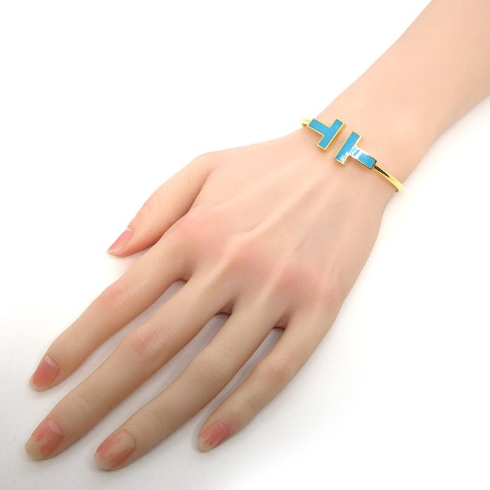 ティファニー Tiffany & Co. バングル Tワイド ワイヤー 66964388 ターコイズ トルコ石 K18YG 【中古】