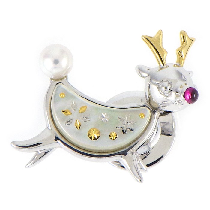ミキモト MIKIMOTO シェル ピクウェ ピンブローチ K18 トナカイ ミキモト MIKIMOTO シェル ピクウェ ピンブローチ K18 トナカイ