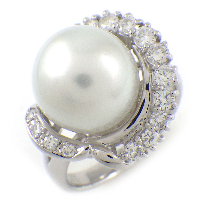 【パール ダイヤモンド】 リング パール 11mm珠 ダイヤモンド 計0.54ct PT900 12.5号 【中古】