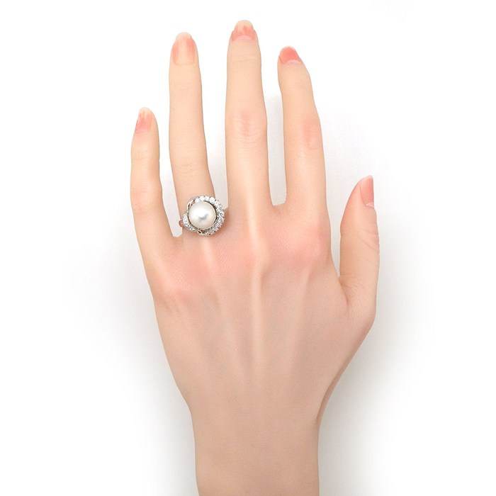 【パール ダイヤモンド】 リング パール 11mm珠 ダイヤモンド 計0.54ct PT900 12.5号 【中古】