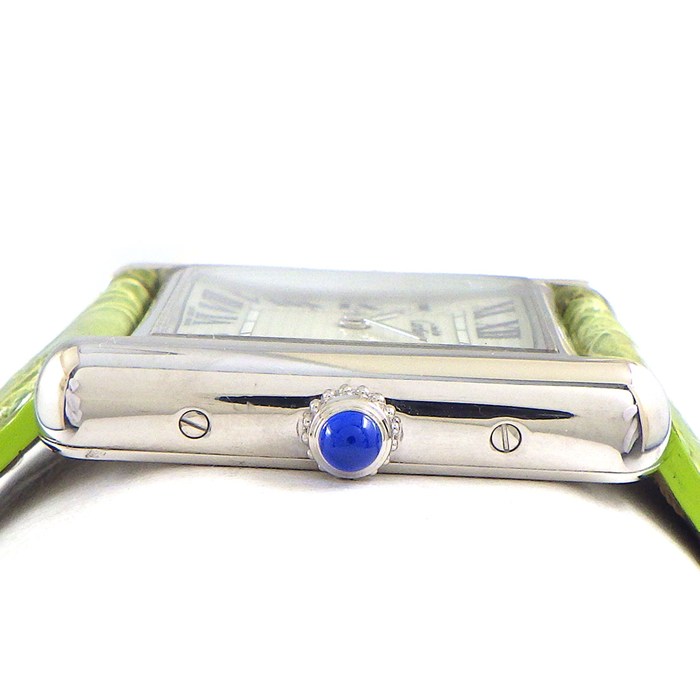 カルティエ Cartier 腕時計 マスト タンク SM W1016130 2000年 クリスマス限定 レクタンギュラー ギョーシェ シルバー文字盤 SV925 ライトグリーン アリゲーターレザーベルト クオーツアナログ 【中古】