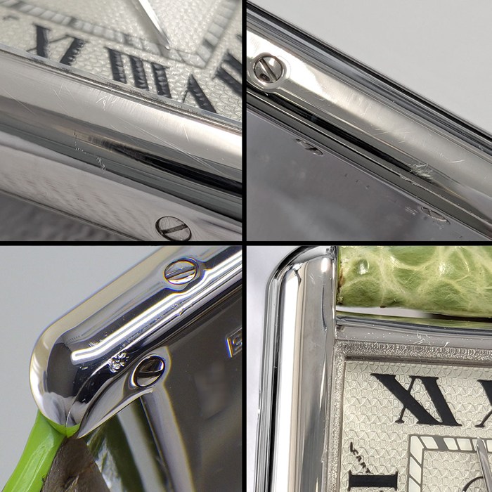 カルティエ Cartier 腕時計 マスト タンク SM W1016130 2000年 クリスマス限定 レクタンギュラー ギョーシェ シルバー文字盤 SV925 ライトグリーン アリゲーターレザーベルト クオーツアナログ 【中古】