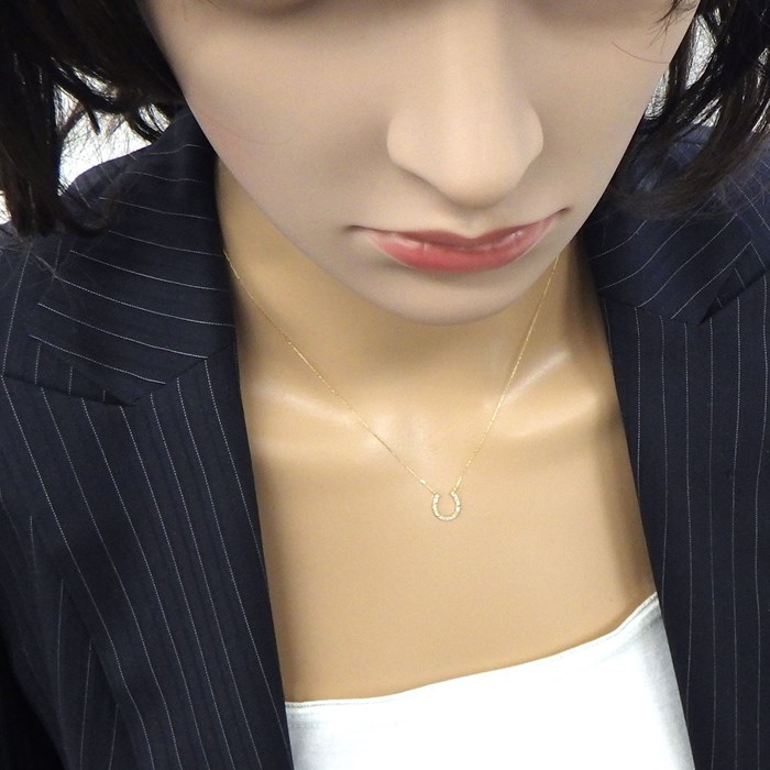 【ダイヤモンド】 ネックレス ホースシュー パヴェ ダイヤモンド 計0.086ct K18YG