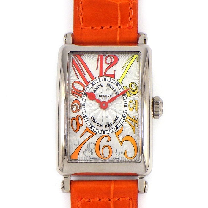 フランクミュラー FRANCK MULLER 腕時計 ロングアイランド カラードリームス グラデーション 902QZGRADATION OG レインボー インデックス シルバー ギョーシェ 文字盤 K18WG アリゲーターレザー クオーツアナログ 【箱・保付き】 【中古】
