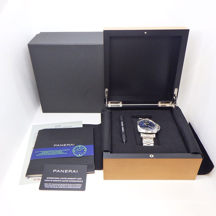 パネライ PANERAI 腕時計 ルミノール マリーナ PAM01028 デイト スモールセコンド 裏スケ 夜光インデックス 夜光針 サンレイ ブルー文字盤 SS 自動巻き 【箱・保付き】 【中古】