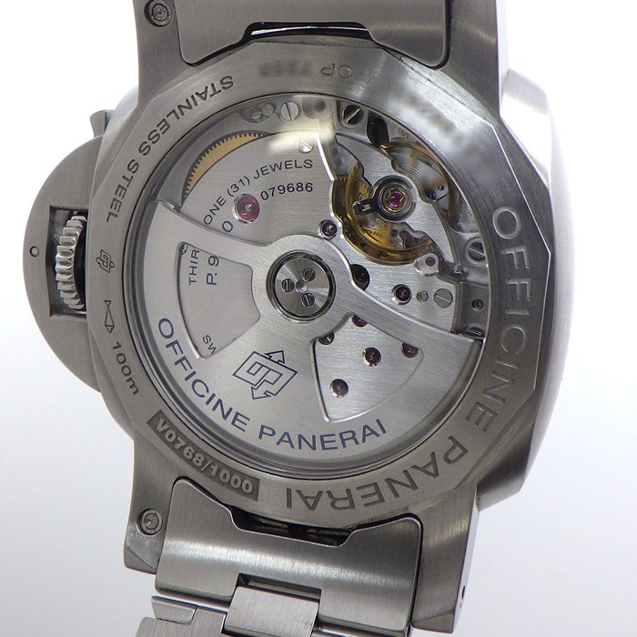 パネライ PANERAI 腕時計 ルミノール マリーナ PAM01028 デイト スモールセコンド 裏スケ 夜光インデックス 夜光針 サンレイ ブルー文字盤 SS 自動巻き 【箱・保付き】 【中古】