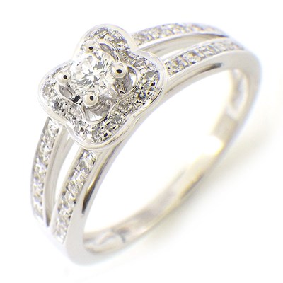 モーブッサン MAUBOUSSIN リング チャンス オブ ラブ クローバー パヴェ ダイヤモンド K18WG 8号 【中古】