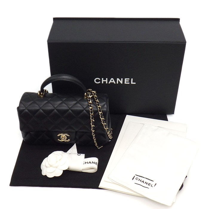 シャネル CHANEL ショルダーバッグ マトラッセ 20 トップハンドル ミニ クラシック AS2431 ブラック ラムスキン ゴールド金具 【中古】