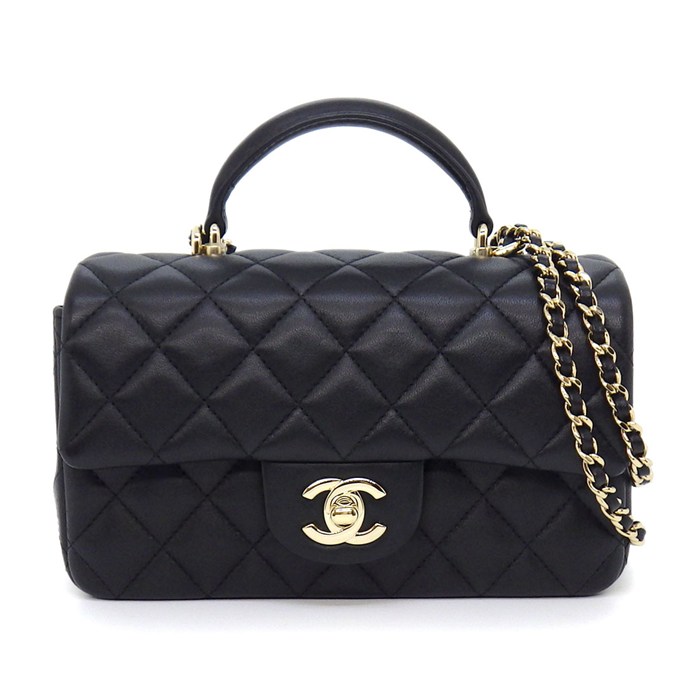 シャネル CHANEL ショルダーバッグ マトラッセ 20 トップハンドル ミニ クラシック AS2431 ブラック ラムスキン ゴールド金具 【中古】