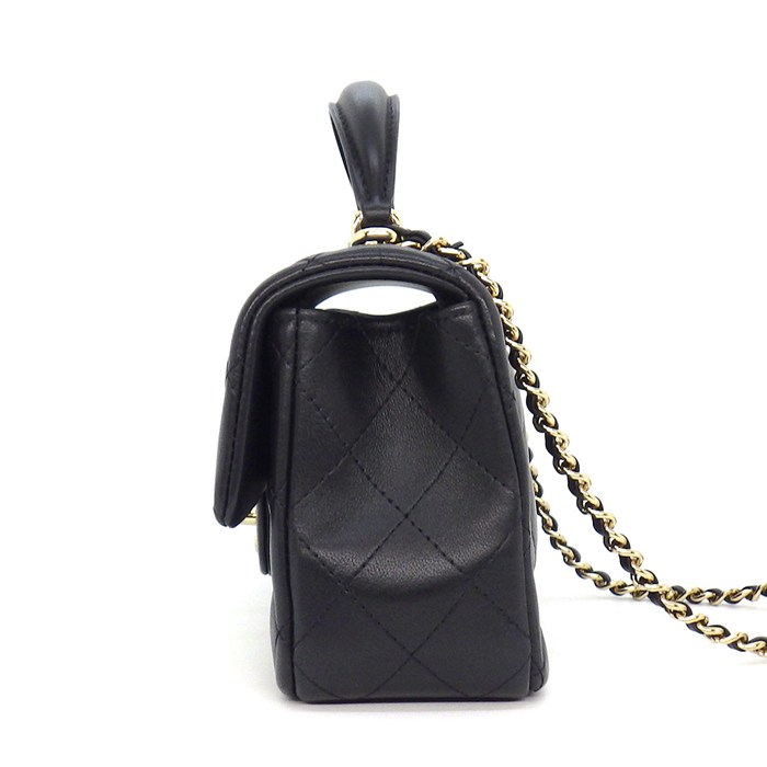シャネル CHANEL ショルダーバッグ マトラッセ 20 トップハンドル ミニ クラシック AS2431 ブラック ラムスキン ゴールド金具 【中古】