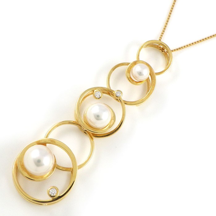 タサキ 田崎真珠 TASAKI ネックレス インバイティング エニーマ P-15340-18KYG 3Way サークル アコヤ真珠 ダイヤモンド 0.05ct K18YG 【中古】
