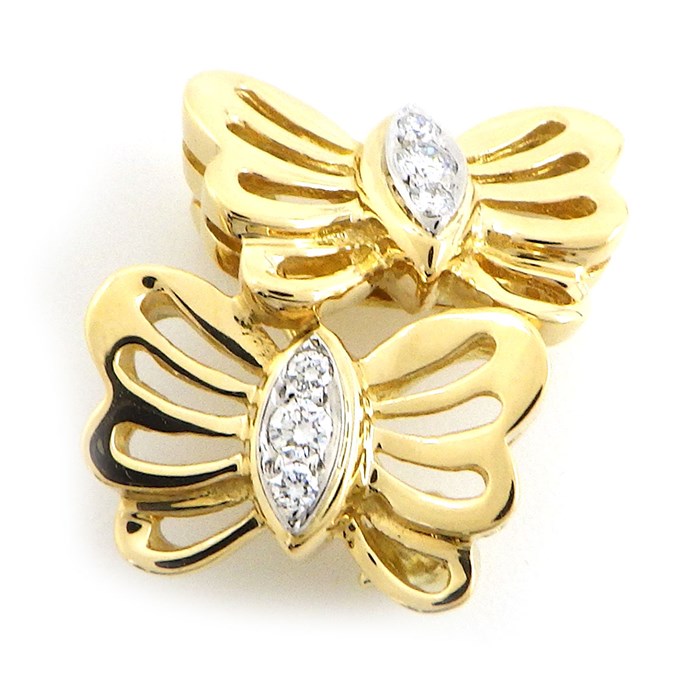 ティファニー Tiffany & Co. ブローチ 蝶 バタフライ 2モチーフ ダイヤモンド K18YG 【中古】