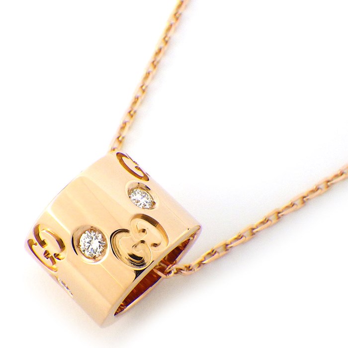 グッチ GUCCI ネックレス アイコン ワイド GG ロゴ ダイヤモンド K18PG 【中古】