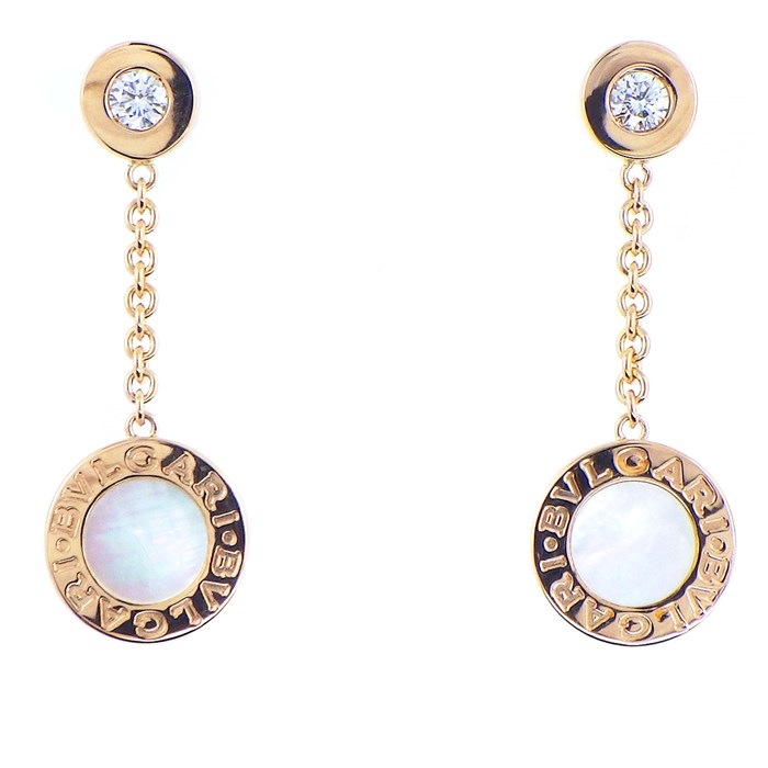 ブルガリ BVLGARI ピアス ブルガリブルガリ スウィング ドロップ サークル ラウンド ホワイト シェル 白 2ポイント ダイヤモンド K18PG 白 【中古】