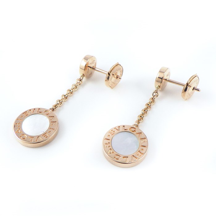 ブルガリ BVLGARI ピアス ブルガリブルガリ スウィング ドロップ サークル ラウンド ホワイト シェル 白 2ポイント ダイヤモンド K18PG 白 【中古】