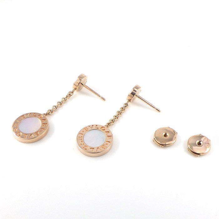 ブルガリ BVLGARI ピアス ブルガリブルガリ スウィング ドロップ サークル ラウンド ホワイト シェル 白 2ポイント ダイヤモンド K18PG 白 【中古】