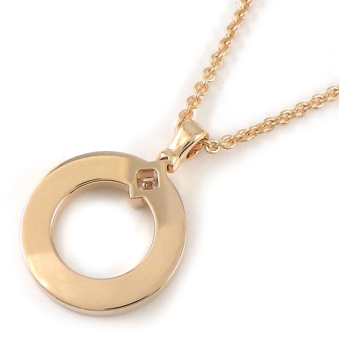 ブルガリ BVLGARI ネックレス ブルガリブルガリ 361077 ラウンドサークル ロゴ 1ポイント スクエアカット ダイヤモンド 0.09ct K18PG 【箱・保付き】 【中古】