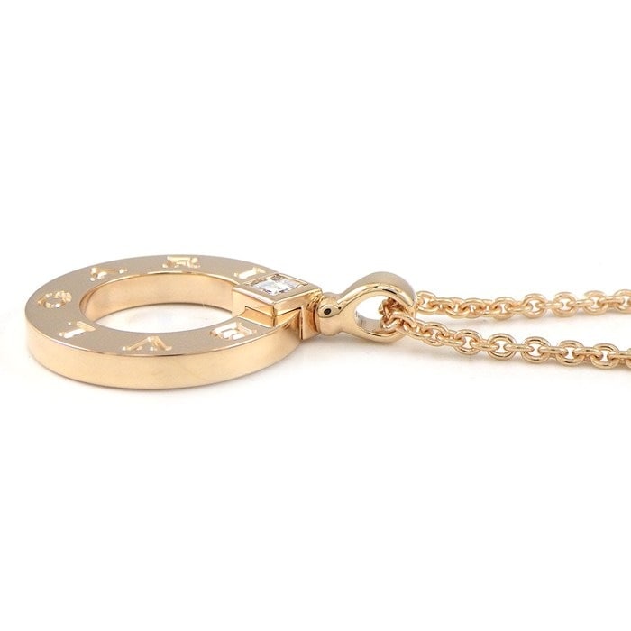 ブルガリ BVLGARI ネックレス ブルガリブルガリ 361077 ラウンドサークル ロゴ 1ポイント スクエアカット ダイヤモンド 0.09ct K18PG 【箱・保付き】 【中古】