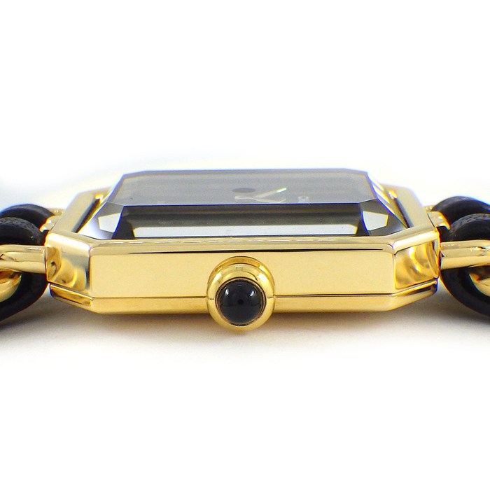 シャネル CHANEL 腕時計 プルミエールM H0001 オクタゴナル ブラック文字盤 チェーンブレス GP ブラック レザーベルト クオーツアナログ 【中古】