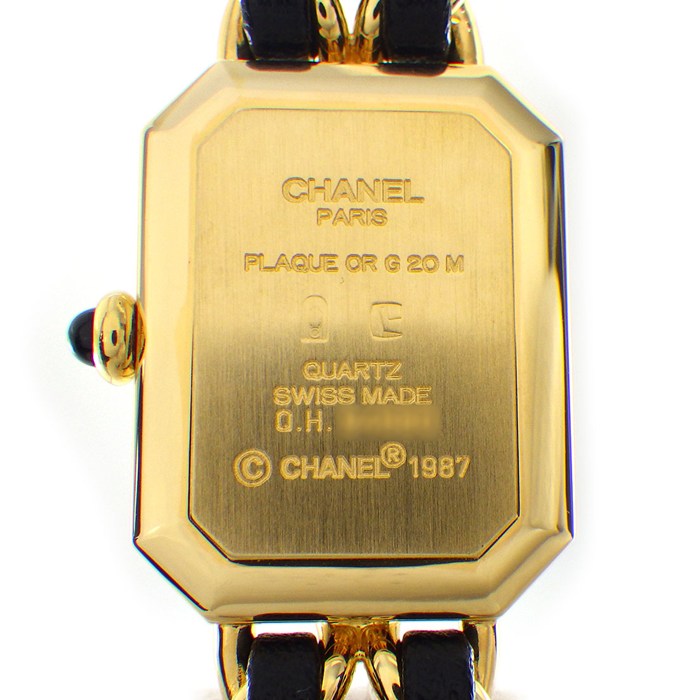 シャネル CHANEL 腕時計 プルミエールM H0001 オクタゴナル ブラック文字盤 チェーンブレス GP ブラック レザーベルト クオーツアナログ 【中古】