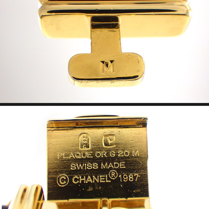 シャネル CHANEL 腕時計 プルミエールM H0001 オクタゴナル ブラック文字盤 チェーンブレス GP ブラック レザーベルト クオーツアナログ 【中古】