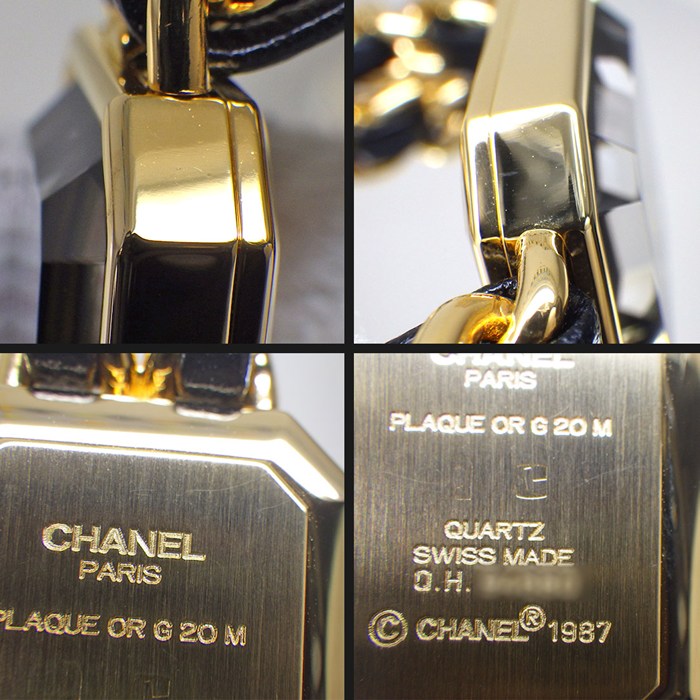 シャネル CHANEL 腕時計 プルミエールM H0001 オクタゴナル ブラック文字盤 チェーンブレス GP ブラック レザーベルト クオーツアナログ 【中古】