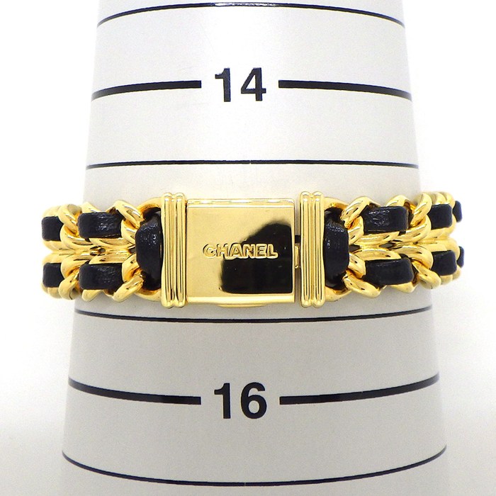 シャネル CHANEL 腕時計 プルミエールM H0001 オクタゴナル ブラック文字盤 チェーンブレス GP ブラック レザーベルト クオーツアナログ 【中古】