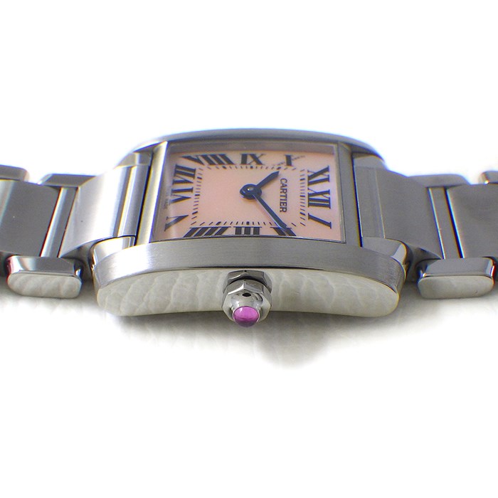 カルティエ Cartier 腕時計 タンクフランセーズ SM W51028Q3 スクエア シェル ピンク文字盤 ローマ数字インデックス SS クオーツアナログ 【中古】 カルティエ タンク フランセーズ SM W51028Q3 ピンクシェル レディース