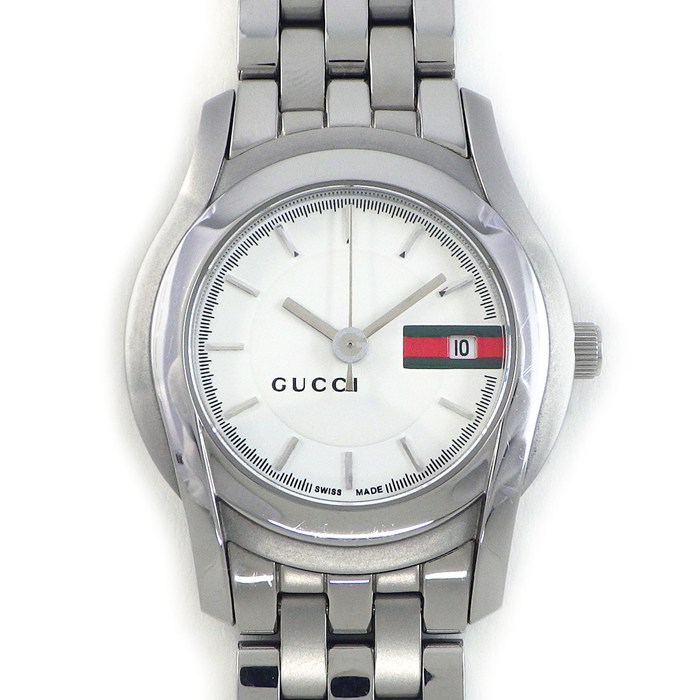 グッチ GUCCI 腕時計 Gクラス 5500L シェリーライン ホワイト文字盤 デイト SS クオーツアナログ 【中古】