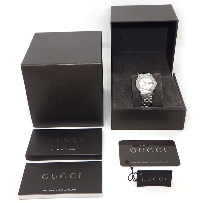 グッチ GUCCI 腕時計 Gクラス 5500L シェリーライン ホワイト文字盤 デイト SS クオーツアナログ 【中古】
