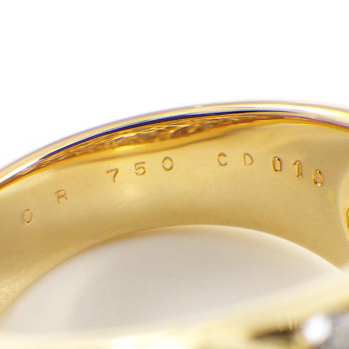 クリスチャンディオール Christian Dior リング オープン フラワー リーフ 刺繍 パヴェ ダイヤモンド K18YG 12.5号 【中古】