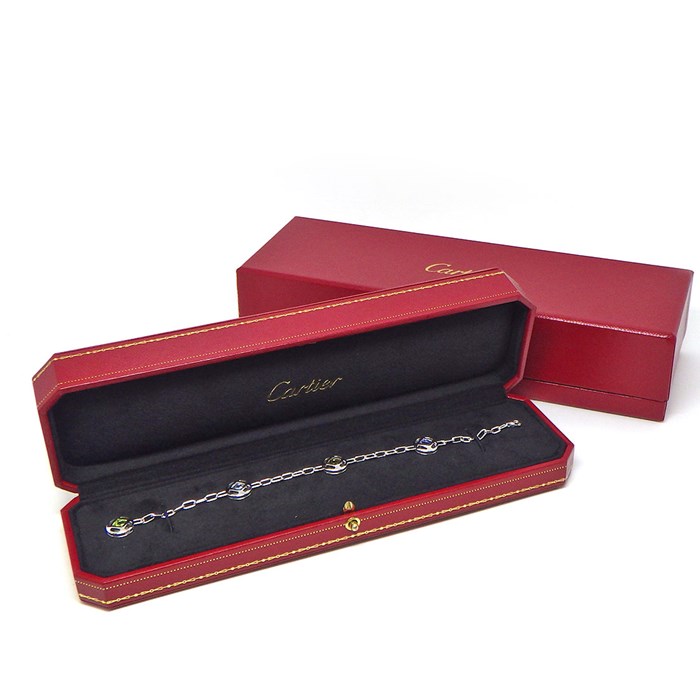 カルティエ Cartier ブレスレット パシャ グリッド スクエアカット アクアマリン アイオライト ペリドット K18WG 【中古】