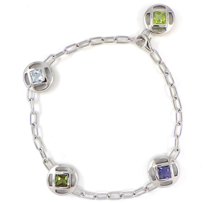 カルティエ Cartier ブレスレット パシャ グリッド スクエアカット アクアマリン アイオライト ペリドット K18WG 【中古】
