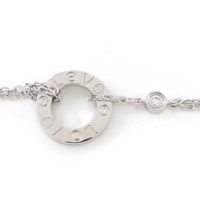 カルティエ Cartier ブレスレット ラブ B6038100 サークル ダブルチェーン 2ポイント ダイヤモンド 計0.03ct K18WG 【箱・保付き】 【中古】