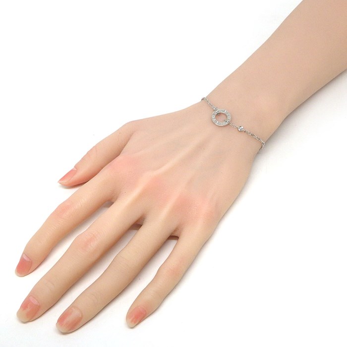 カルティエ Cartier ブレスレット ラブ B6038100 サークル ダブルチェーン 2ポイント ダイヤモンド 計0.03ct K18WG 【箱・保付き】 【中古】