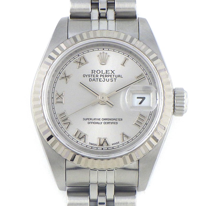 ロレックス Rolex 腕時計 デイトジャスト 79174 A番 1998-1999年製 ローマンインデックス サンレイ シルバー文字盤 フルーテッドベゼル ジュビリーブレス K18WG SS 自動巻き 【箱・保付き】 【中古】