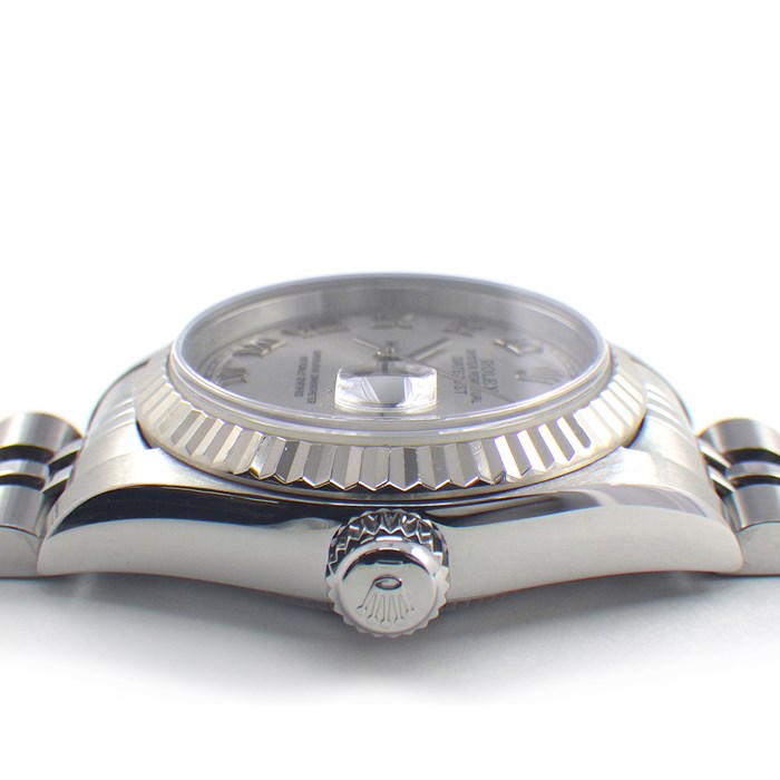 ロレックス Rolex 腕時計 デイトジャスト 79174 A番 1998-1999年製 ローマンインデックス サンレイ シルバー文字盤 フルーテッドベゼル ジュビリーブレス K18WG SS 自動巻き 【箱・保付き】 【中古】