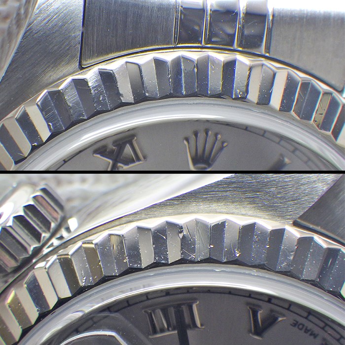 ロレックス Rolex 腕時計 デイトジャスト 79174 A番 1998-1999年製 ローマンインデックス サンレイ シルバー文字盤 フルーテッドベゼル ジュビリーブレス K18WG SS 自動巻き 【箱・保付き】 【中古】