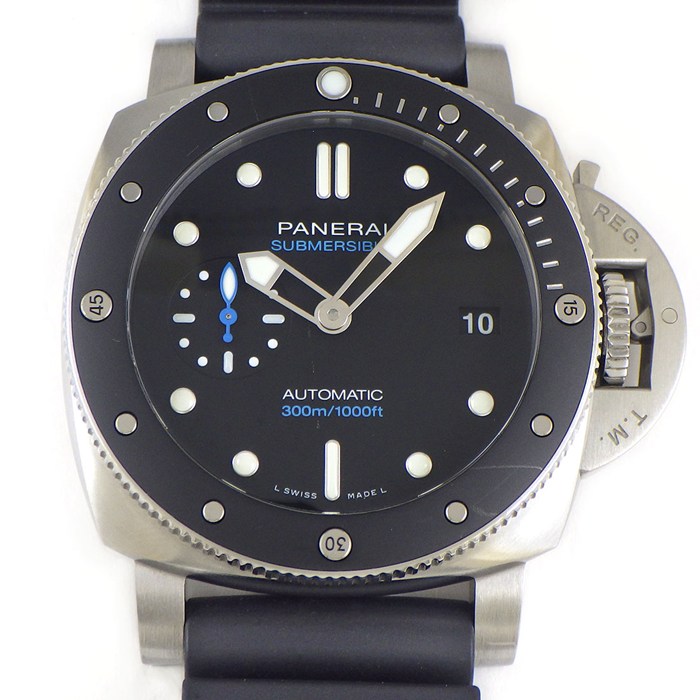 パネライ PANERAI 腕時計 サブマーシブル PAM02683 デイト スモールセコンド 回転ベゼル 夜光インデックス 夜光針 ブラック文字盤 SS ブラックラバーベルト 自動巻き 【中古】