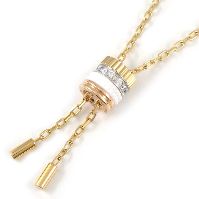 ブシュロン BOUCHERON ネックレス キャトル ホワイト タイネックレス スモール JCL01152 スリーカラー 12ポイント ダイヤモンド 計0.18ct セラミック K18PG K18WG K18YG 【箱・保付き】 【中古】