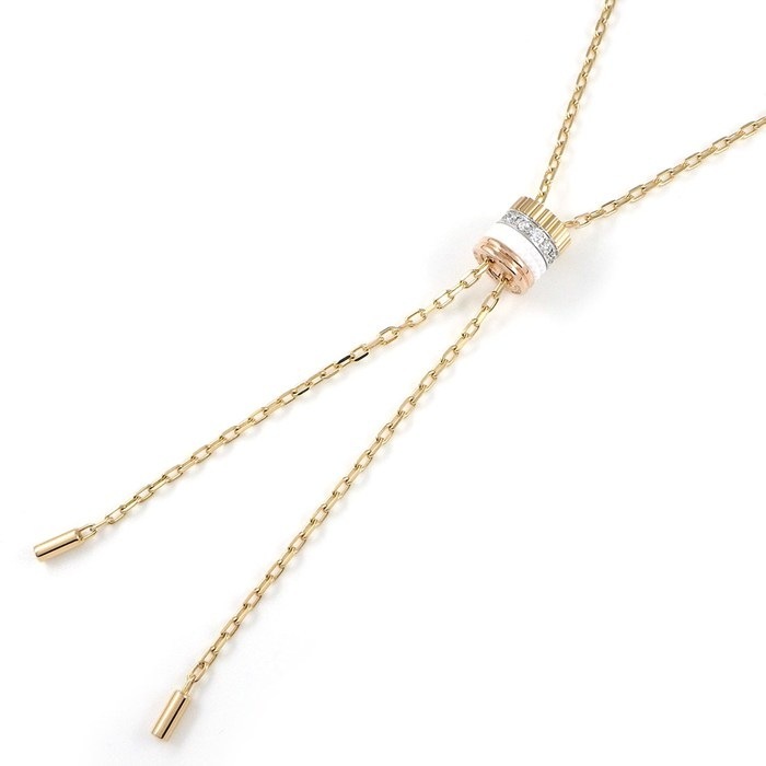 ブシュロン BOUCHERON ネックレス キャトル ホワイト タイネックレス スモール JCL01152 スリーカラー 12ポイント ダイヤモンド 計0.18ct セラミック K18PG K18WG K18YG 【箱・保付き】 【中古】